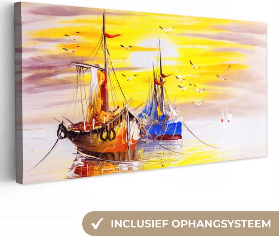 Toile - Peinture - Bateau - Water - Peinture à l'huile - Décoration Décoration murale - 80x40 cm - Peintures sur toile - Décoration murale