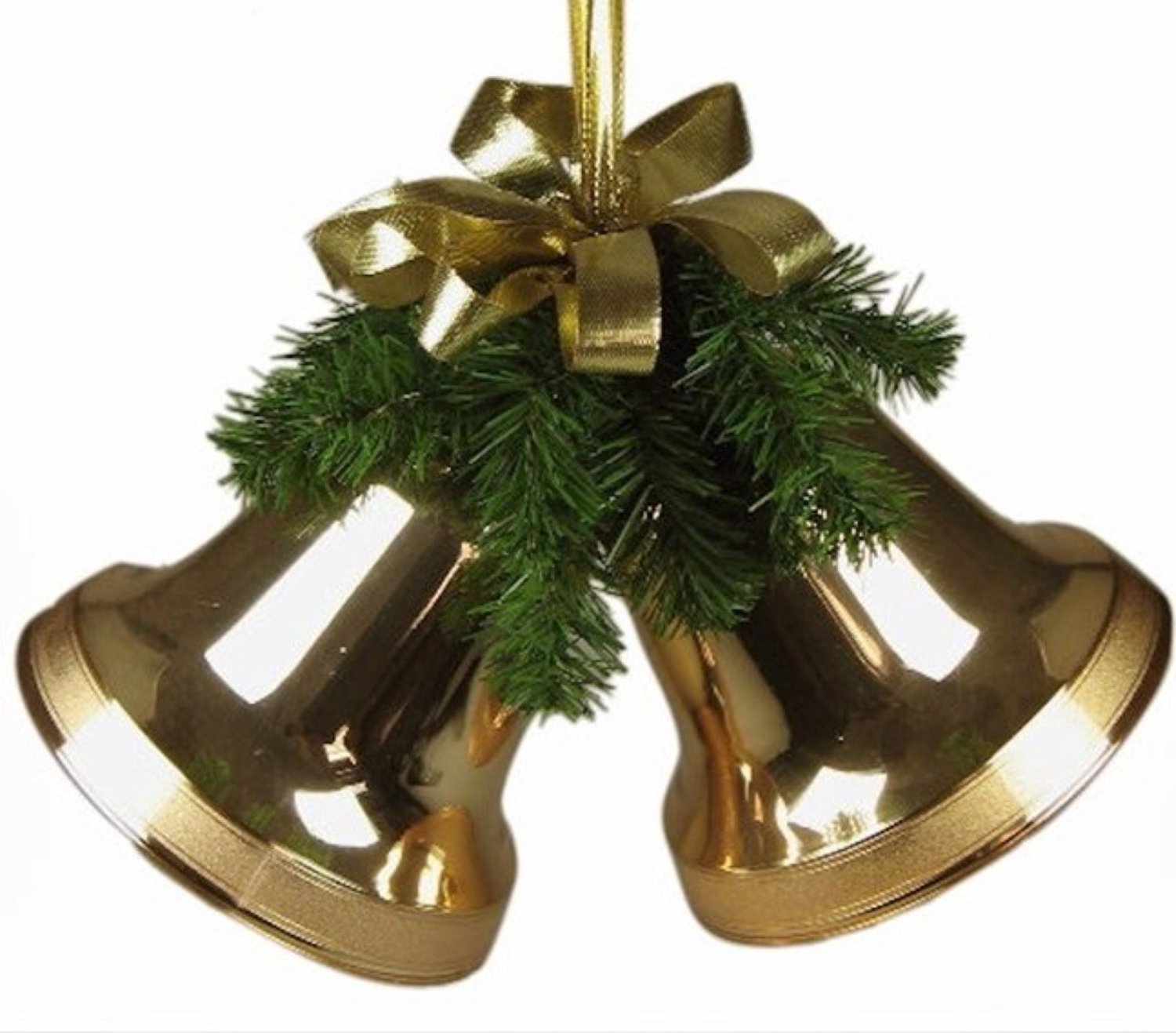 Twee klokken kerst goud 10 cm groen met strik Hortus