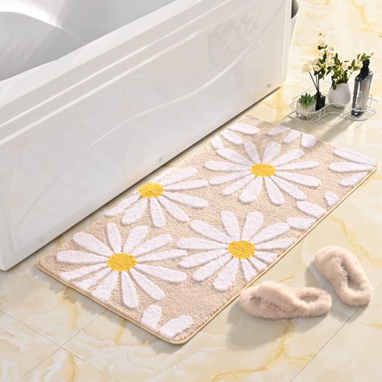 QJHOMO Beige badkamertapijt, kleurrijk, badmat, antislip, wasbaar, leuke badmat, leuke badmat, zachte microvezel, douchemat, absorberend, badkamertapijt, 40 x 60 cm