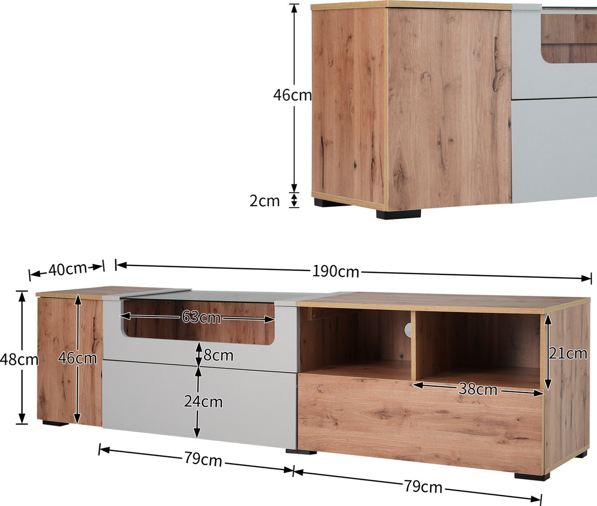 Thornton Dressoir, Woonkamerkast, Woonkamerbuffet met vakken, TV-meubel