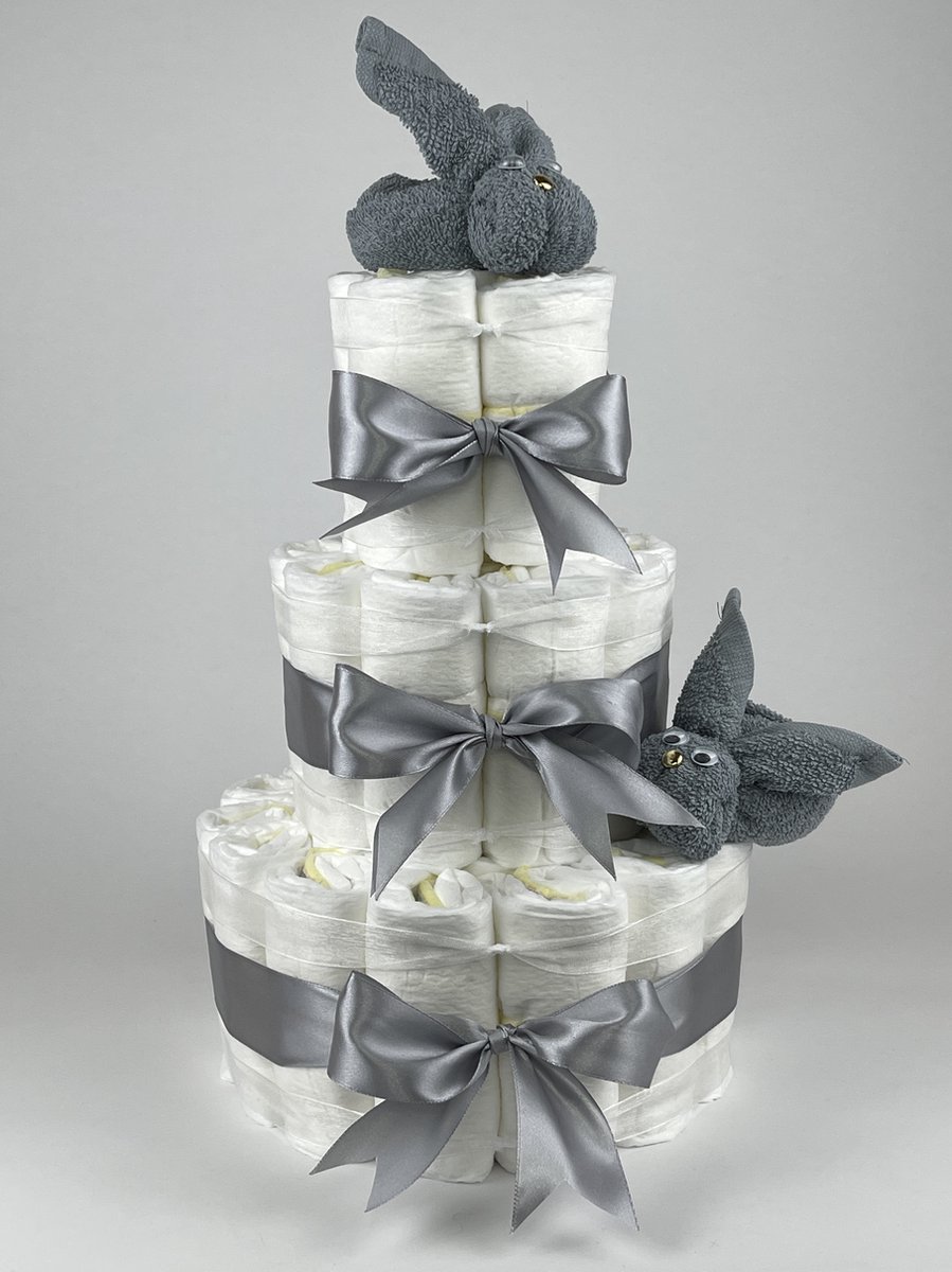 Goedkoopste Chouette-Chouette | Luiertaart Neutraal | Kraamcadeau | Geboorte Jongen Meisje | Babyshower | Konijnen Grey-Blue - Grijs