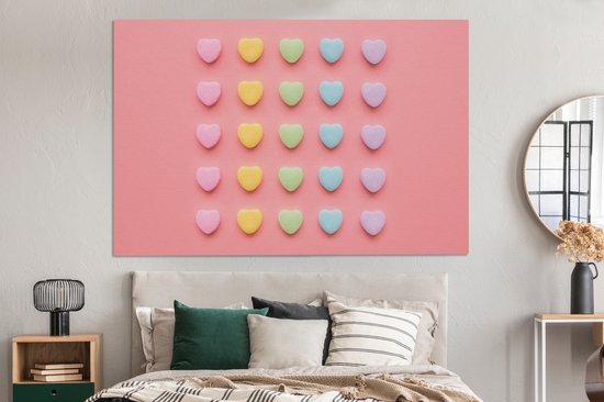 Toile coeurs colorés 2cm 180x120 cm - Tirage photo sur toile (Décoration murale salon / chambre) XXL / Groot format!