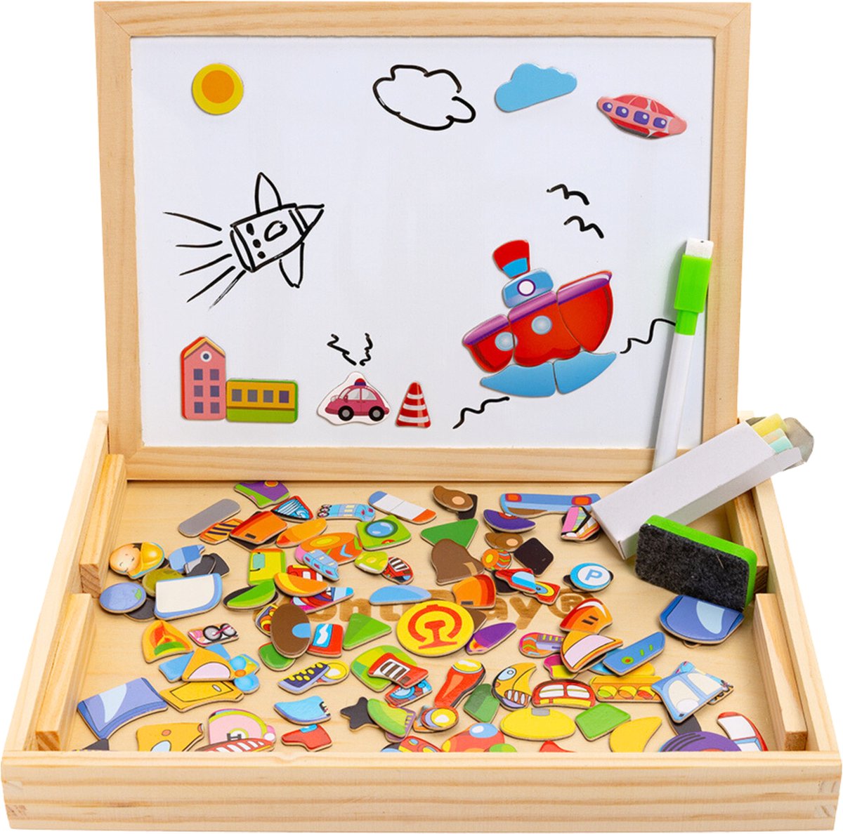 Wise Block Magneetbouwstenen voor kinderen, 131 delen met 2 auto's, magnetisch speelgoed voor kinderen van 3 tot 8 jaar