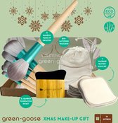 green-goose® Make-up Verzorgingspakket | 10 Bamboe Make-up Kwasten | Foundation Body Brush | 5 Bamboe 3 Laagse Wasbare Wattenschijfjes met Waszakje | Duurzaam Cadeau