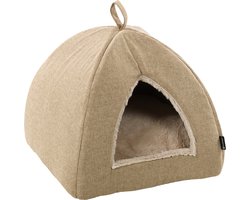 Kattenbed – katten slaapmand – kattenhuis – kattenhol – Cat cave – Beige, 38 x 38 x 40 cm – Flamingo Slaapplaats Isidoor