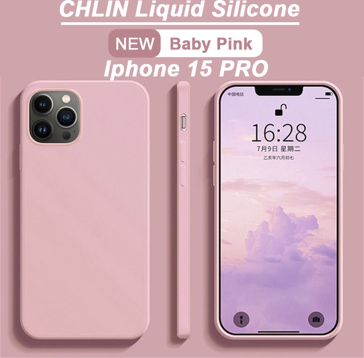 CL CHLIN® Premium Siliconen Case iPhone 15 Pro Roze - iPhone 15 Pro hoesje - iPhone 15 Pro case - iPhone 15 Pro hoes - Silicone hoesje - iPhone 15 Pro protection - iPhone 15 Pro protector.