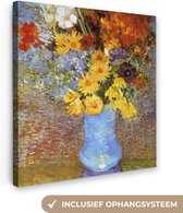Canvas Schilderij Vaas met madeliefjes en anemonen - Vincent van Gogh - 90x90 cm - Wanddecoratie