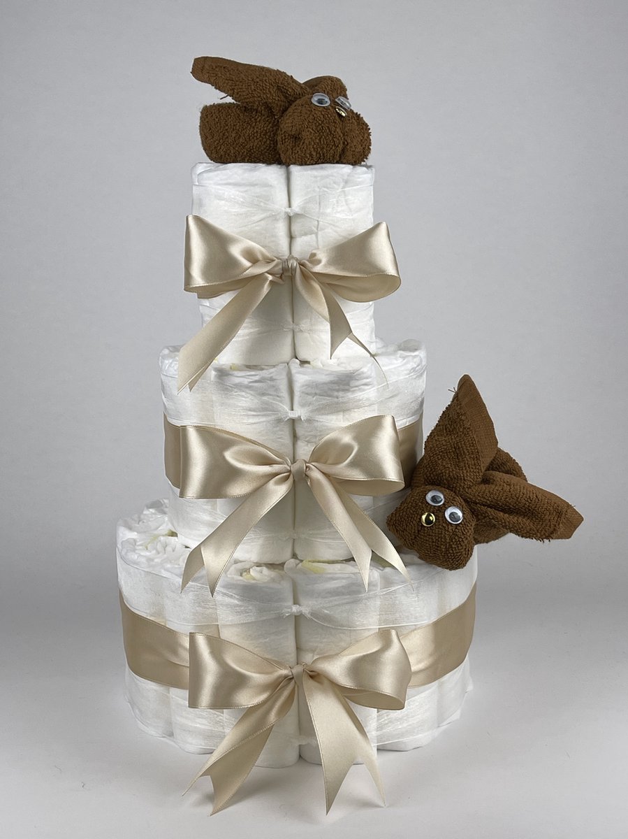 Goedkoopste Chouette-Chouette | Luiertaart Neutraal | Kraamcadeau | Geboorte Jongen Meisje | Babyshower | Konijnen clay Bruin - Beige