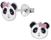 Joy|S - Zilveren Panda oorbellen - roze strikje
