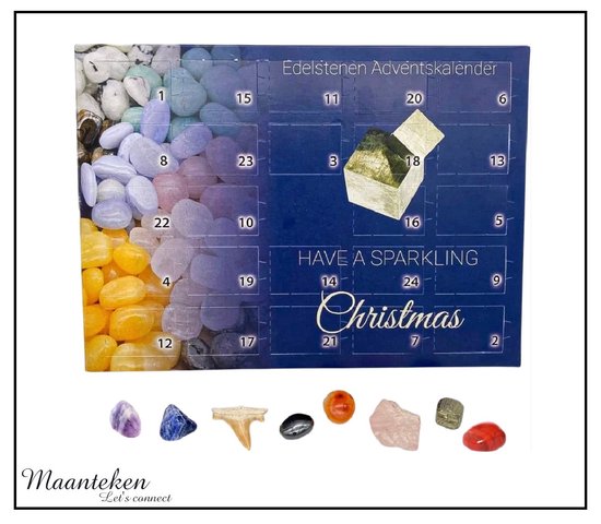Edelstein Adventskalender, kerst countdown kalender 2025, 24 stuks natuurlijke kristallen, edelstenen en mineralen om te verzamelen en te leren, kerstcadeau voor kinderen - Duitse uitgave