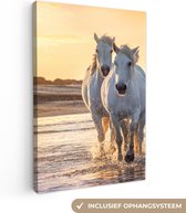 Canvas Schilderij Paarden - Water - Strand - Dieren - 60x90 cm - Wanddecoratie