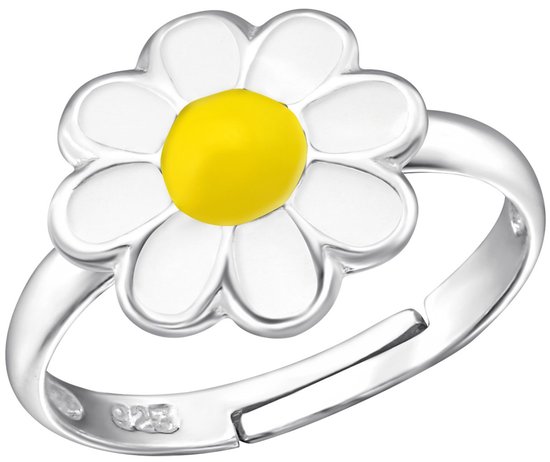 Joy|S - Zilveren bloem ring - verstelbaar - witte madelief - voor kinderen