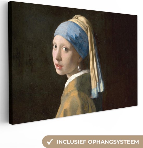 Peinture sur toile Fille à la perle - Peinture - Maîtres anciens - Vermeer - 120x80 cm - Art Décoration murale