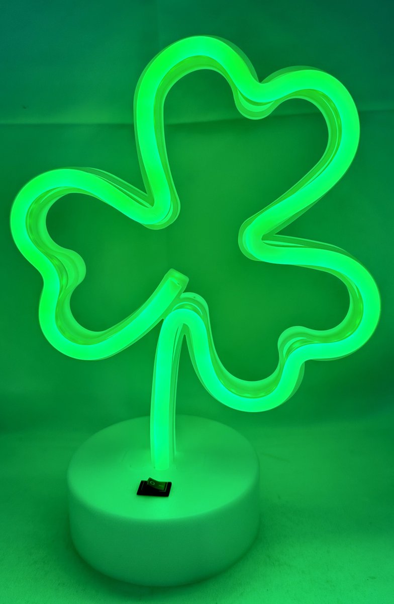 LED klavertje drie lamp met neonlicht - groene neon verlichting - 23 x 17 x 10 cm - Werkt op batterijen en USB - Tafellamp - Nachtlamp - Decoratieve verlichting - Woonaccessoires