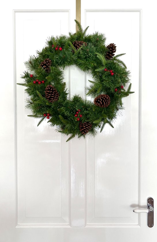 Meisterhome Kerstkrans: 50 cm Puur Kerstplezier - Inclusief Gratis Ophanghaak en 50 Gratis LED-lampjes kerstkrans met verlichting