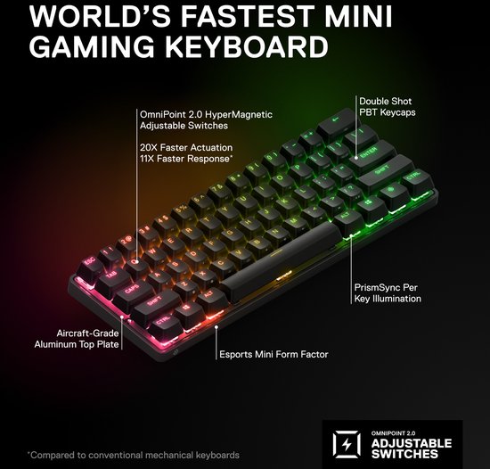SteelSeries Apex Pro Mini Wireless - Gaming toetsenbord - US
