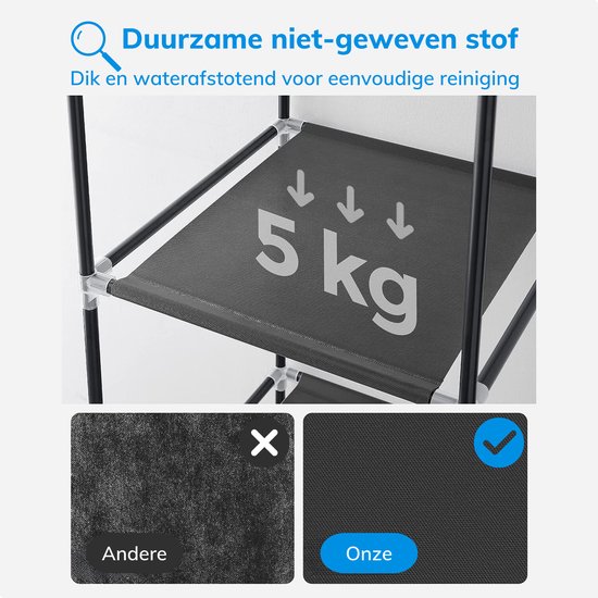 ACAZA Kledingkast - Kledingkasten Slaapkamer - Garderobekast - 175 x 150 x 45 cm - Opvouwbaar - Stof met Metaal - Stof met Metaal - Zwart