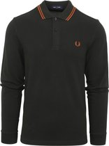 Fred Perry - Donkergroen Lange Mouwen Polo - Slim-fit - Heren Poloshirt Maat XXL