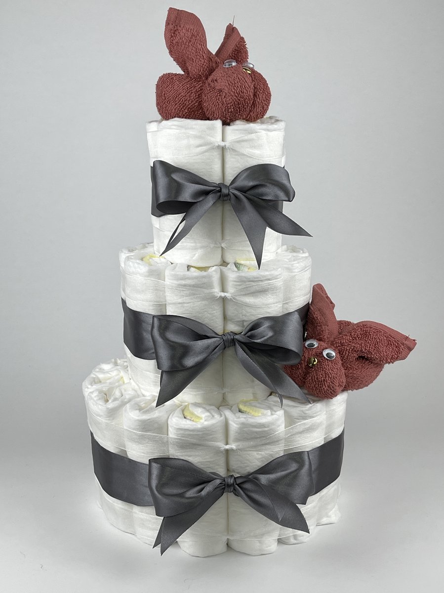 Goedkoopste Chouette-Chouette | Luiertaart Neutraal | Kraamcadeau | Geboorte Jongen Meisje | Babyshower | Konijnen Koper - donker Grijs