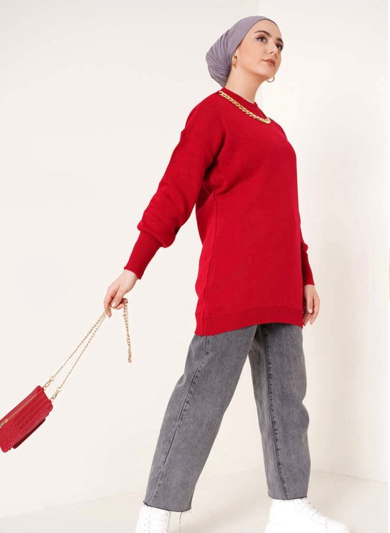 Tunique tricotée avec collier | Rouge