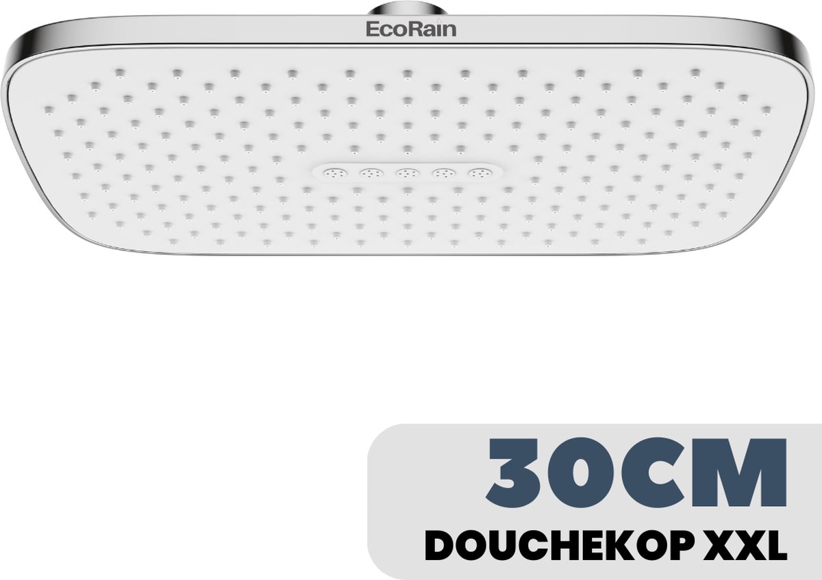 EcoRain© Regendouchekop Mark XL 30 cm - Waterbesparend - Hoofddouche - Rechthoek - Chroom - EcoRain