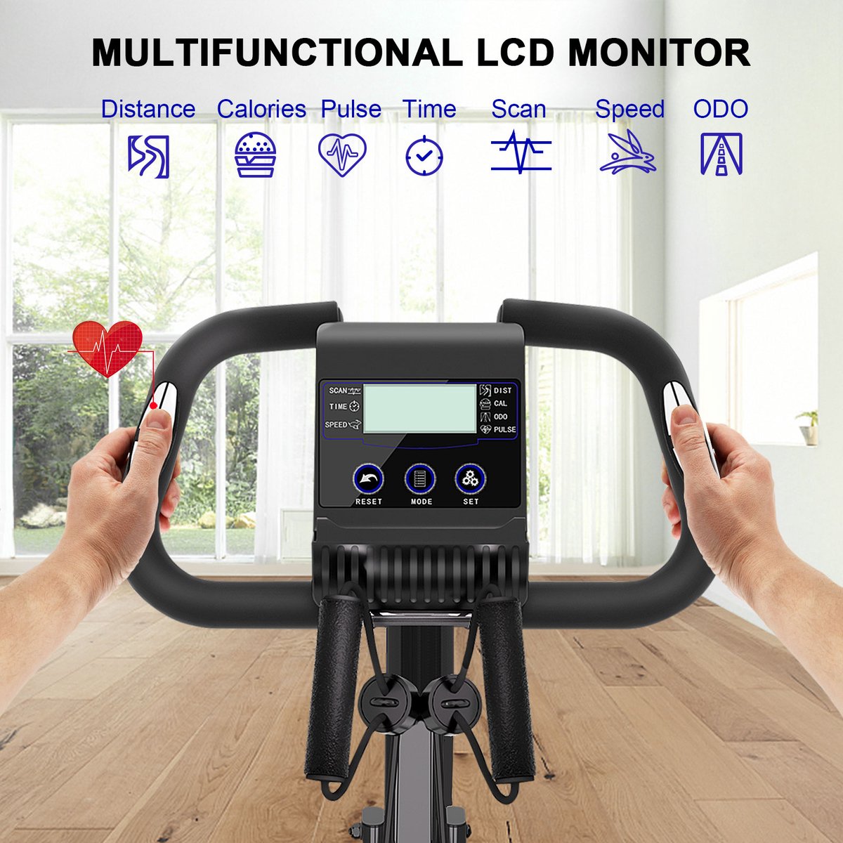 Afbeelding 3 van 3 in 1 Opvouwbare Hometrainer - X-bike met 8 Verstelbare Weerstandsniveaus - Vliegwiel 2,5KG - LCD Scherm - Verstelbare Zitting - Zwart