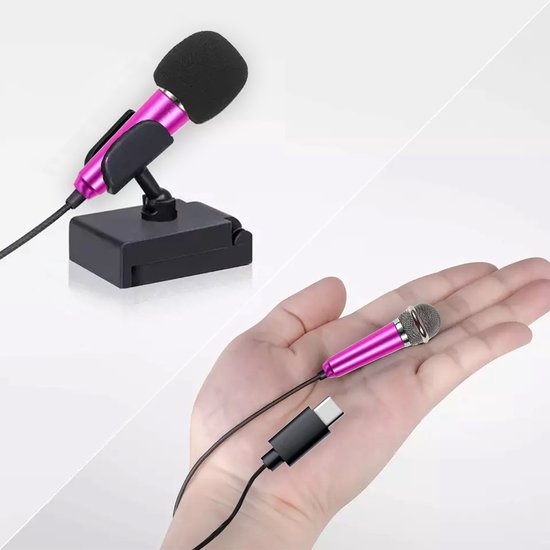 Foto: Mini microfoon voor telefoon roze usb c android samsung schattig voor tiktok of karaoke minitune