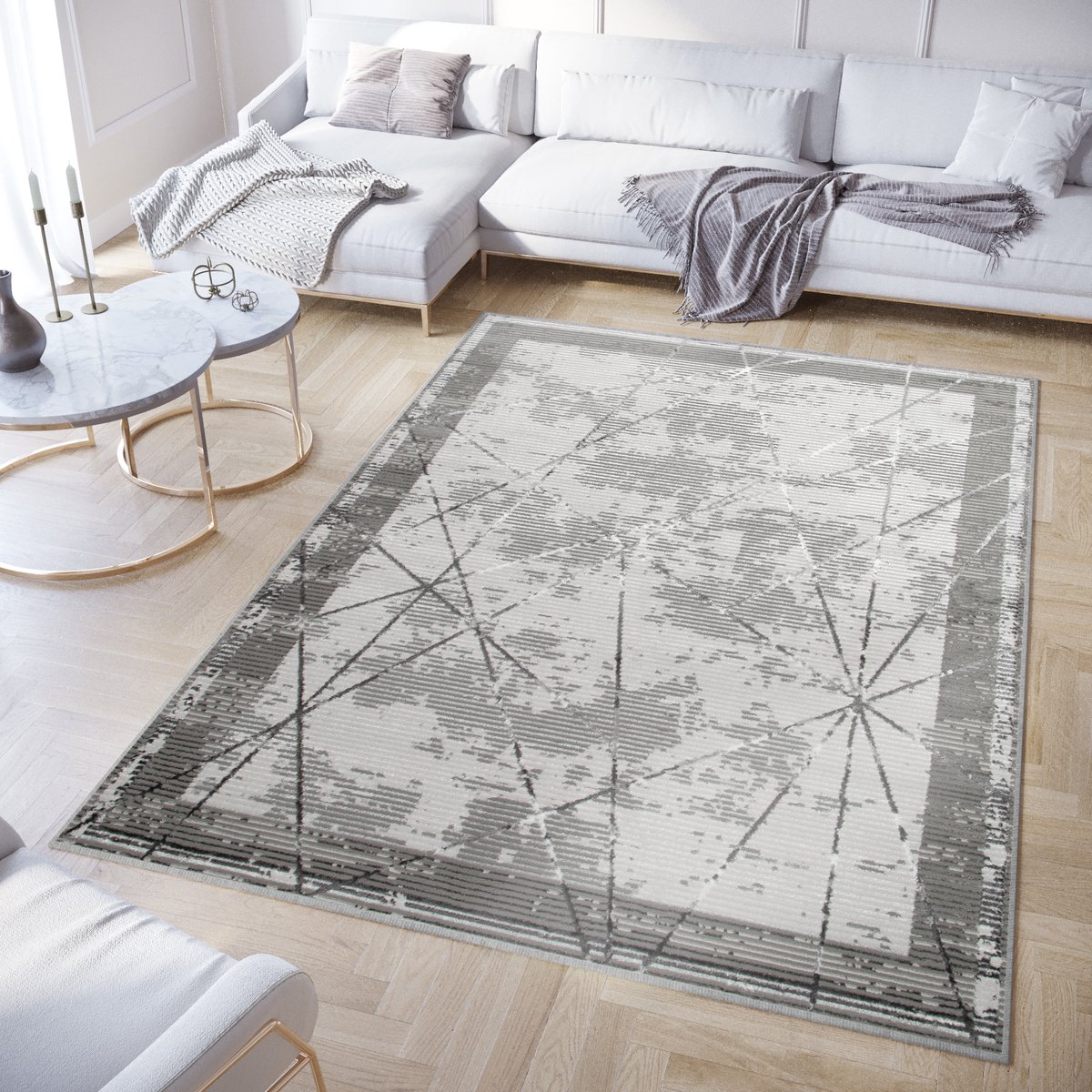 Tapiso Crystal Vloerkleed Donkergrijs Lijnen Modern Tapijt Maat- 120x170