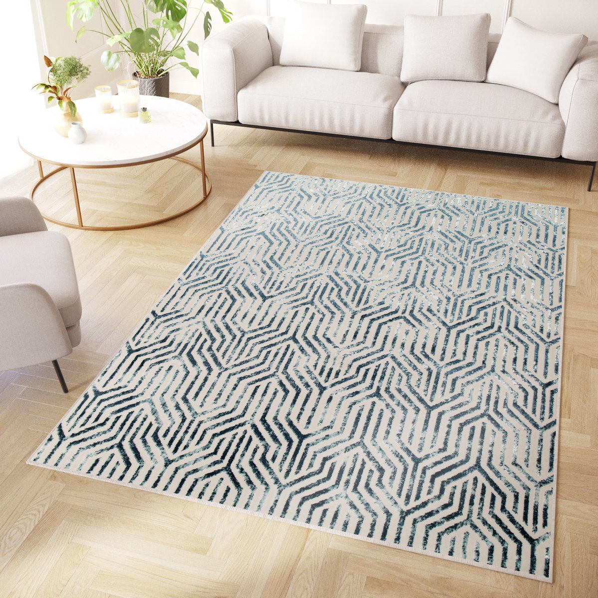 Tapiso Crystal Vloerkleed Blauw Modern Laagpolig Kleed Tapijt Maat- 160x220