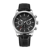 Horloge Zwart leer en staal- Leren horloges van Mauro Vinci - Zwart staal - met Leren geschenkdoos
