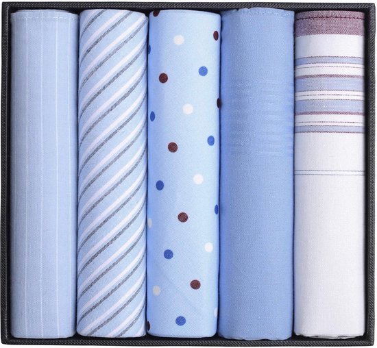 Zakdoeken 5-Pack Dessin Light Blue - Katoenen - Cadeauverpakking