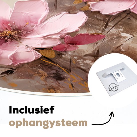 WallCircle - Wandcirkel bloemen olieverf 30x30 cm - Roze ronde schilderijen woonkamer - Wandbord kleurrijk rond - Muurdecoratie abstracte kunst - Kamer accessoires binnen - Roze decoratie - Wanddecoratie muurcirkel - Woonaccessoires