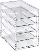 Heldere acrylcontainer met 3 lades, transparant.