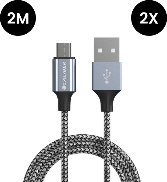 2 x USB-C Kabels - USB C naar USB A - 2 meter - 2 stuks in verpakking - Sterke Nylon oplaadkabel (CL-UC2-2PACK)