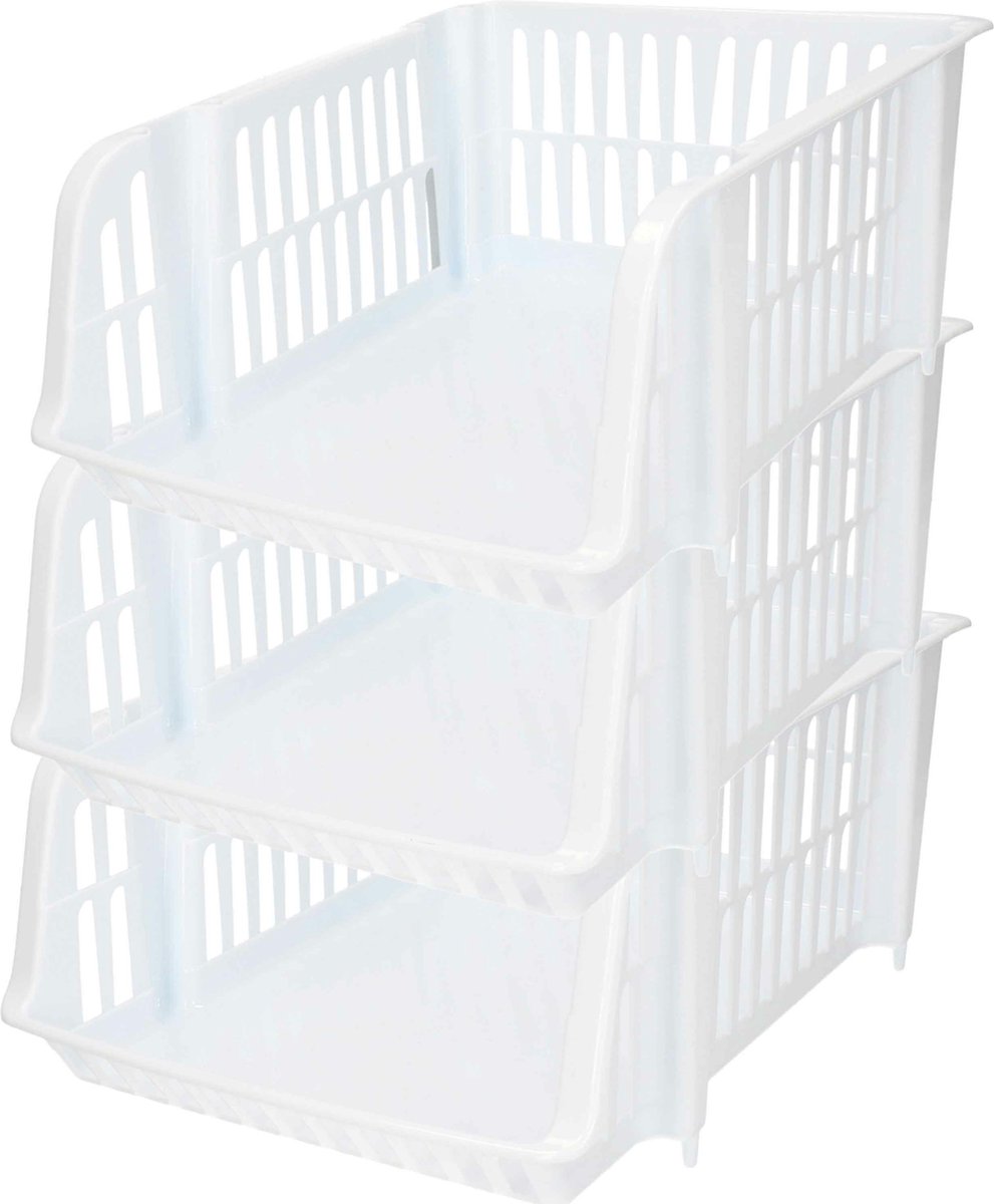 Plasticforte Stapelbare opbergmand - 3x - Wit - 16L - kunststof - 38 x 28 x 15 cm