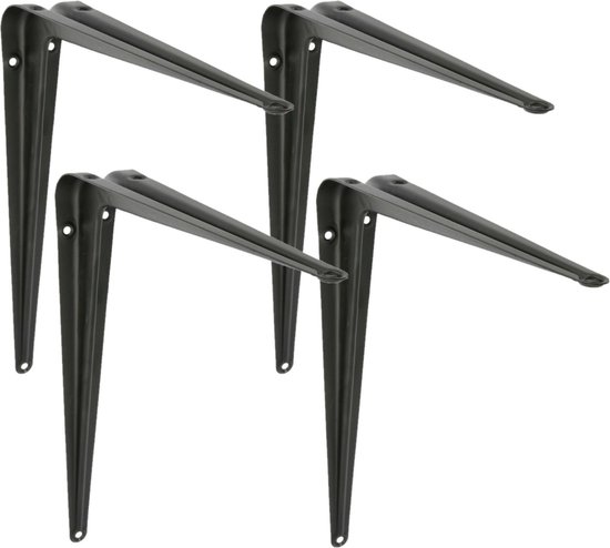 AMIG Support d'étagère/support d'étagère en métal - 4x - peint en noir - H350 x L300 mm