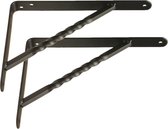 AMIG Plankdrager/steun/beugel Spiraal - 2x - metaal - zwart - H250 x B200 mm - Tot 225 kg - boekenplank steunen