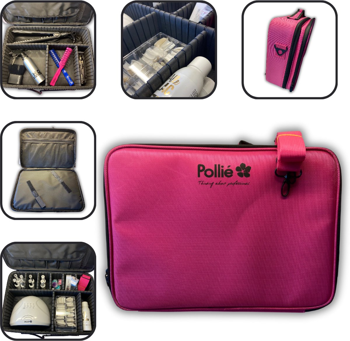 Cosmetica koffer Fuchsia - Voor kapper en nagelstyliste - Kapperstas - Nagelkoffer - 40x29x13cm.