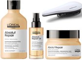 L'Oréal Professionnel - Absolut Repair Set - Shampoo + Masker + Olie + KG Ontwarborstel - Beschadigd Haar Pakket - Serie Expert Kit
