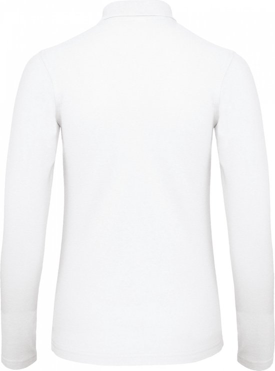 Polo Femme L B&C Col Boutonné Manches Longues White 100% Katoen