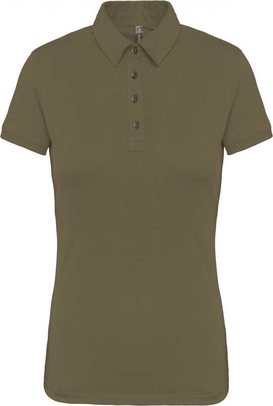 Polo Dames XXL Kariban Kraag met knopen Korte mouw Light khaki 100% Katoen