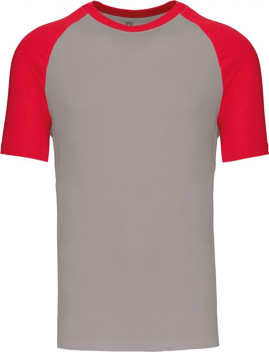 SportT-shirt Heren 3XL Kariban Ronde hals Korte mouw Light Grey / Red 100% Katoen