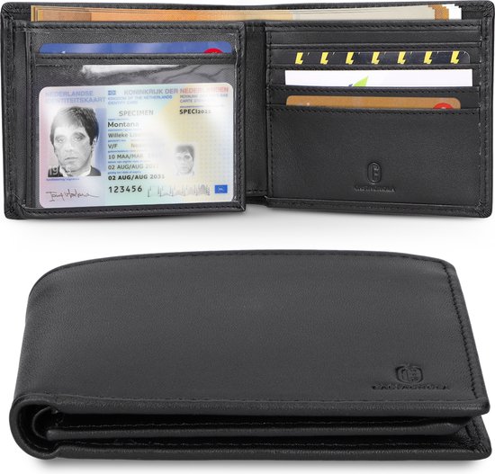 Portefeuille en cuir Castagnola - Portefeuille pour homme avec porte-cartes - 12 cartes et 2 poches pour billets - Anti-écrémage et piratage