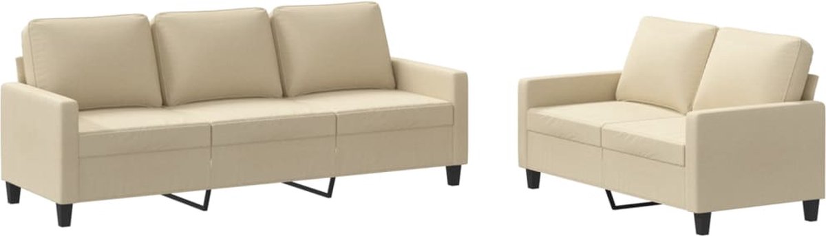 vidaXL - 2-delige - Loungeset - met - kussens - stof - crèmekleurig