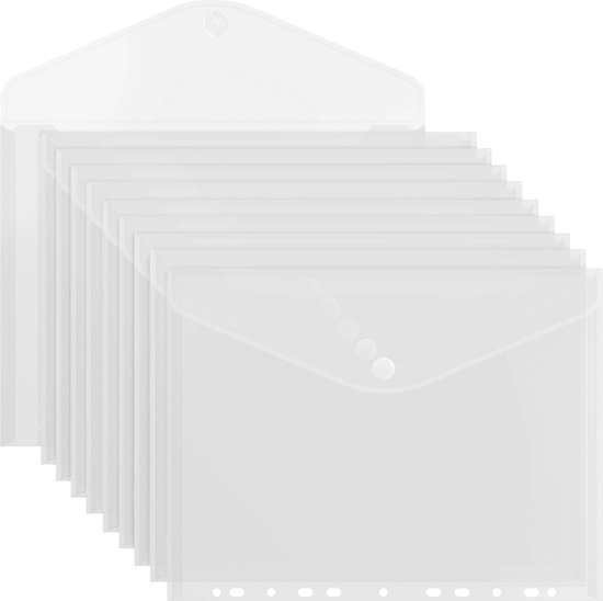 ACROPAQ Documentenmappen - Bulkverpakking van 10 A4 Documentenmappen met Haak- en Lussluiting - Transparant - 11 Gaten en Duurzaamheid van 0,17 mm Dikte