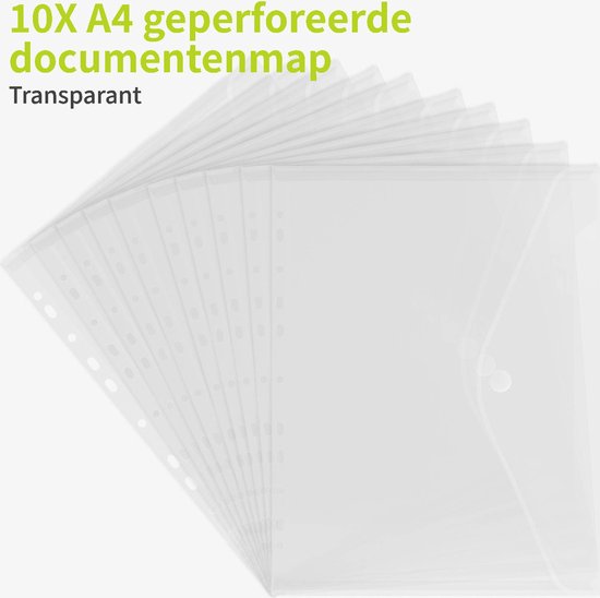 ACROPAQ Documentenmappen - Bulkverpakking van 10 A4 Documentenmappen met Haak- en Lussluiting - Transparant - 11 Gaten en Duurzaamheid van 0,17 mm Dikte - ACROPAQ