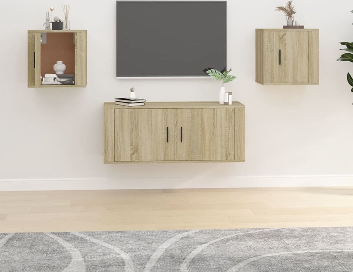 vidaXL Tv-kast - Tv-kasten - Televisiekast - Bijzetkast - Tv-wandmeubels 2 st 40x34,5x40 cm sonoma eikenkleurig