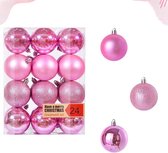 Kerstballen van glas, 4 cm, 24 stuks, kunststof mat, glans, kerstdecoratie, kerstdecoratie, kerstboomballen (roze)