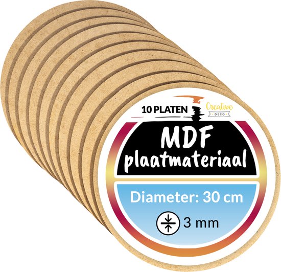 Creative Deco 10 x MDF - Panneau Circulaire | Diamètre 30 cm x 3 mm | Perfect pour la découpe laser, CNC - fraisage, modélisation, fraisage, Scies à chantourner