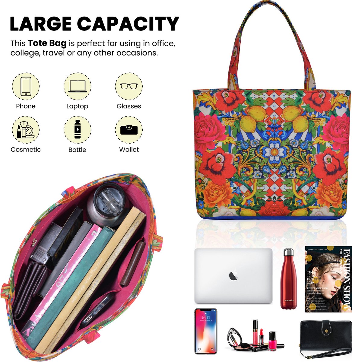 Sac à main fourre-tout femme Zo Glan imprimé floral multicolore